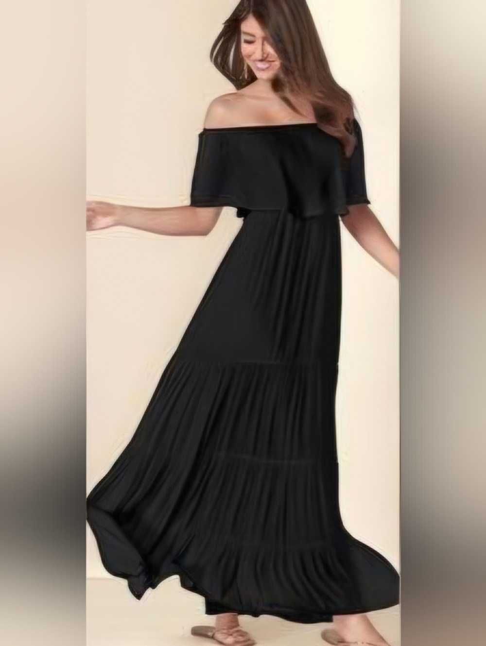 VENUS Black Tiered Flowy Dress